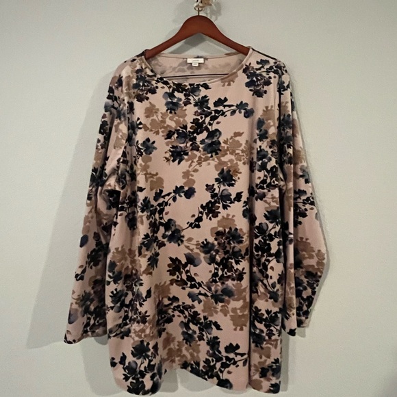 J. Jill Pure‎ Jill Floral Velvet/Velour Long Sleeve Tunic Top Large TALL - Picture 1 of 6